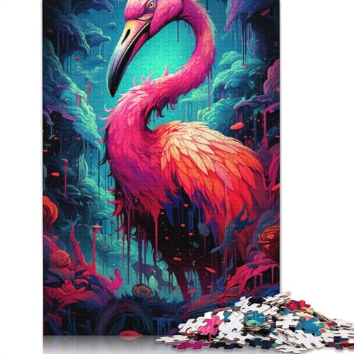 Puzzle 1000 Teile, Psychedelischer Flamingo, Puzzle für Kinder, Holzpuzzle, pädagogisches Stressabbau-Spielzeug, Puzzle, 75 x 50 cm von LiJianXXS