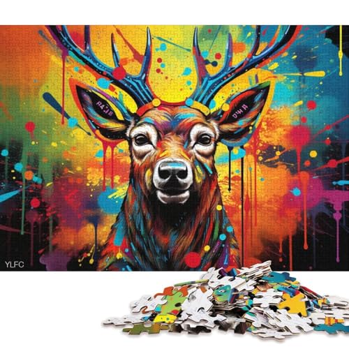 Puzzle 1000 Teile, Psychedelisches Rentier-Puzzle für Karton, Lernspielzeug (Größe 38 * 26 cm) von LiJianXXS