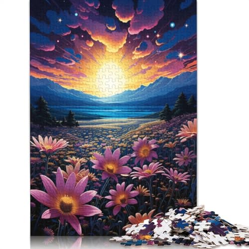 Puzzle 1000 Teile, buntes Fantasie-Sonnenuntergangsblumen-Puzzle für Kinder, Holzpuzzle, pädagogisches Stressabbau-Spielzeug-Puzzle, 75 x 50 cm von LiJianXXS