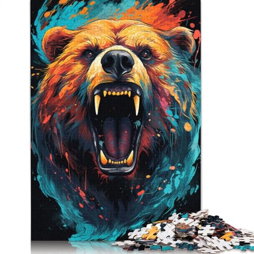 Puzzle 1000 Teile, farbenfrohes Fantasie-Bärenkrieger-Puzzle für Kinder, Holzpuzzle, pädagogisches Stressabbau-Spielzeug, Puzzle 75 x 50 cm von LiJianXXS