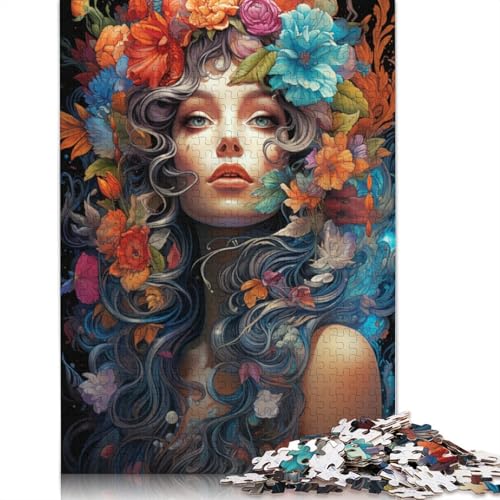 Puzzle 1000 Teile, farbenfrohes psychedelisches Blumen-Frauen-Puzzle für Kinder, Holzpuzzle, pädagogisches Stressabbau-Spielzeug, Puzzle, 75 x 50 cm von LiJianXXS