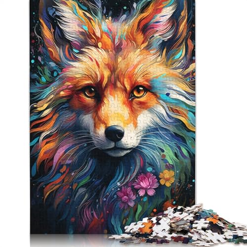 Puzzle 1000 Teile, farbenfrohes psychedelisches Fuchs-Tier-Puzzle für Kinder, Holzpuzzle, pädagogisches Stressabbau-Spielzeug, Puzzle, 75 x 50 cm von LiJianXXS