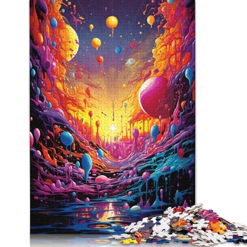 Puzzle 1000 Teile, farbenfrohes psychedelisches Kunst-Puzzle für Kinder, Holzpuzzle, pädagogisches Stressabbau-Spielzeug-Puzzle, 75 x 50 cm von LiJianXXS