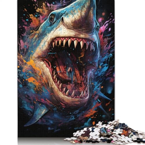 Puzzle 1000 Teile, farbenfrohes psychedelisches Tierhai-Puzzle für Kinder, Kartonpuzzle, pädagogisches Stressabbau-Spielzeugpuzzle, 38 x 26 cm von LiJianXXS