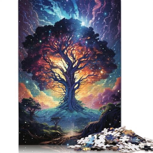 Puzzle 1000 Teile, farbenfrohes psychedelisches Weltraum-Baum-Puzzle für Kinder, Holzpuzzle, pädagogisches Stressabbau-Spielzeug, Puzzle, 75 x 50 cm von LiJianXXS