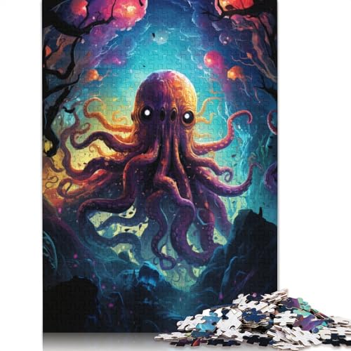 Puzzle 1000 Teile, farbenfrohes psychedelisches Weltraum-Oktopus-Gemälde, Puzzle für Kinder, Holzpuzzle, pädagogisches Stressabbau-Spielzeug, Puzzle, 75 x 50 cm von LiJianXXS