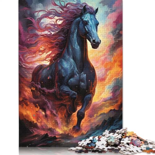 Puzzle 1000 Teile, farbenfrohes und psychedelisches Galaxie-Dark-Pferde-Puzzle für Kinder, Holzpuzzle, pädagogisches Stressabbau-Spielzeug, Puzzle, 75 x 50 cm von LiJianXXS