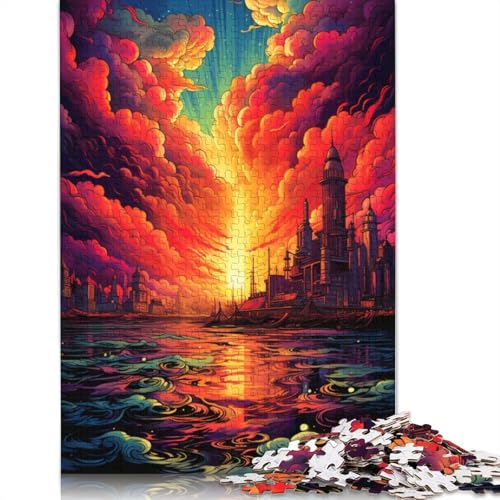 Puzzle 1000 Teile, farbenfrohes und psychedelisches Seestadt-Puzzle für Kinder, Holzpuzzle, pädagogisches Stressabbau-Spielzeug, Puzzle, 75 x 50 cm von LiJianXXS