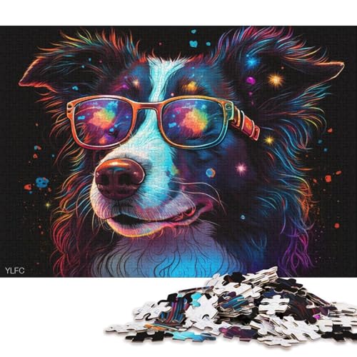 Puzzle 1000 Teile Border Collie mit Brille Puzzle für Erwachsene Kartonpuzzle Heimdekoration 38x26cm/1000 Stück von LiJianXXS