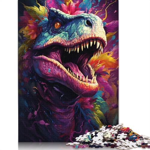 Puzzle 1000 Teile für Erwachsene, Bunte Psychedelia der Dinosaurier, Puzzle für Erwachsene, Holzpuzzle, Heimdekoration, 75 x 50 cm von LiJianXXS