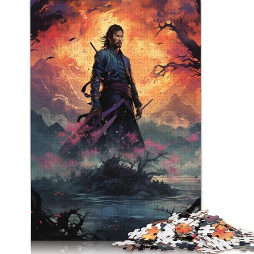 Puzzle 1000 Teile für Erwachsene, Die farbenfrohe Psychedelia des Sonnenuntergangs, Samurai-Puzzle für Erwachsene, Holzpuzzle, tolles Geschenk für Erwachsene, 75 x 50 cm von LiJianXXS