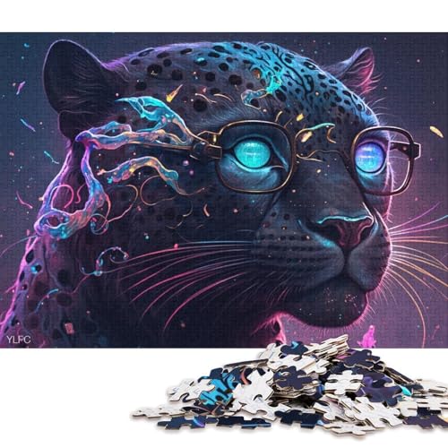 Puzzle 1000 Teile für Erwachsene, Galaxie, schwarzer Leopard mit Brille, Puzzle für Erwachsene, Kartonpuzzle, Lernspiele für Erwachsene und Kinder 38x26cm/1000 Teile von LiJianXXS