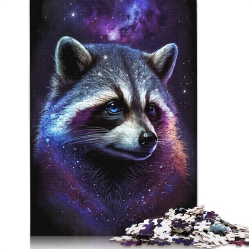 Puzzle 1000 Teile für Erwachsene, Galaxie-Tier, Waschbär, Puzzle für Erwachsene und Kinder, Kartonpuzzle, Lernspiel, Herausforderungsspielzeug (Größe 38 x 26 cm) von LiJianXXS