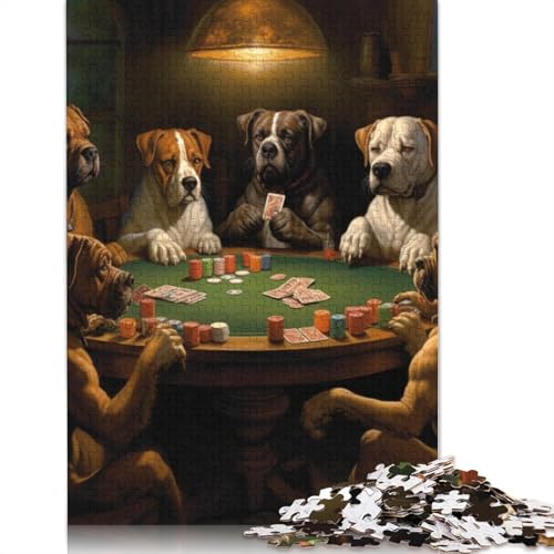 Puzzle 1000 Teile für Erwachsene, Hunde Spielen Poker, Puzzle für Erwachsene, Holzpuzzle, schwierig und herausfordernd, Größe: 75 x 50 cm von LiJianXXS