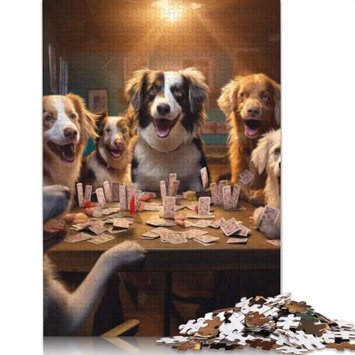 Puzzle 1000 Teile für Erwachsene, Hunde Spielen Poker, Puzzle für Erwachsene, Kartonpuzzle, schwierig und herausfordernd, Größe: 38 x 26 cm von LiJianXXS