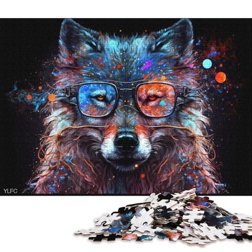 Puzzle 1000 Teile für Erwachsene, Wolf mit Brille, Puzzle für Kinder, Holzpuzzle, anspruchsvolles Spiel, Puzzle, 75 x 50 cm von LiJianXXS