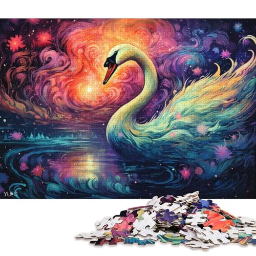 Puzzle 1000 Teile für Erwachsene, farbenfrohes Kunst-Schwanen-Puzzle für Erwachsene, Kartonpuzzle, Lernspiele für Erwachsene und Kinder 38x26cm/1000 Teile von LiJianXXS