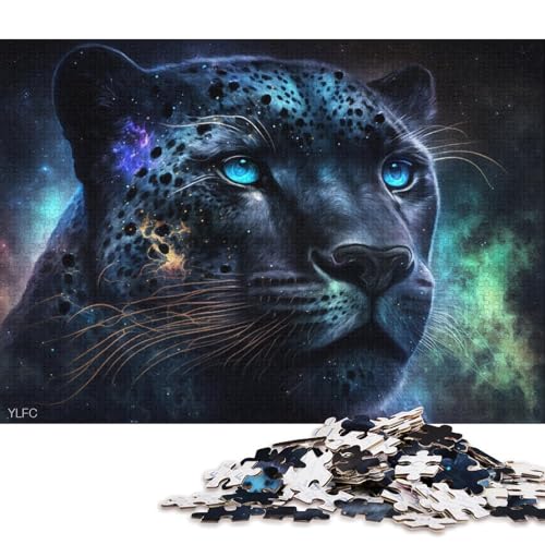 Puzzle 1000 Teile für Erwachsene, kosmische Galaxie, schwarzer Leopard, Puzzle für Erwachsene, Holzpuzzle, Puzzle für Erwachsene, Lernspiel, Herausforderungsspielzeug (Größe 75 * 50 cm) von LiJianXXS