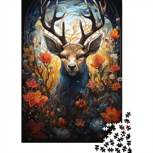 Puzzle 1000 Teile für Erwachsene | Hirsch in den Blumen-Puzzle | 1000-teiliges Puzzle für Kinder, Holzpuzzle, Lernspiele, Größe: 75 x 50 cm von LiJianXXS