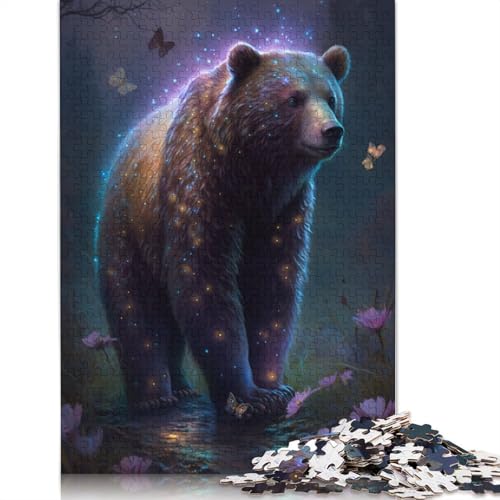 Puzzle 1000 Teile für Erwachsene und Kinder, Braunbär, Blumen-Galaxie-Puzzle für Erwachsene, Holzpuzzle, anspruchsvolles Spiel, Größe: 75 x 50 cm von LiJianXXS