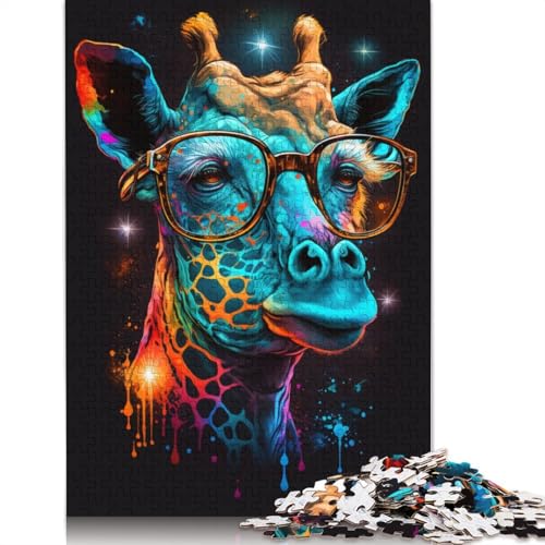 Puzzle 1000 Teile für Erwachsene und Kinder, Galaxie-Giraffe mit Brille, Puzzle für Erwachsene, Holzpuzzle, anspruchsvolles Spiel, Größe: 75 x 50 cm von LiJianXXS