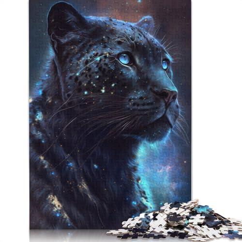 Puzzle 1000 Teile für Erwachsene und Kinder, Schwarzer Leopard, Puzzle für Erwachsene, Holzpuzzle, anspruchsvolles Spiel, Größe: 75 x 50 cm von LiJianXXS