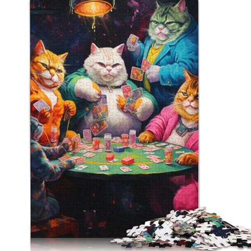 Puzzle 1000 Teile für Erwachsene und Kinder von Cat Play Poker Puzzle für Erwachsene Kartonpuzzle Lernspiel für Erwachsene und Kinder Größe: 38 x 26 cm von LiJianXXS