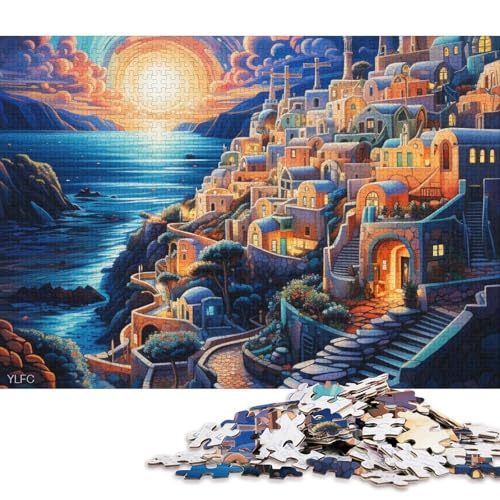 Puzzle 1000 Teile für Erwachsene und Kinder von Psychedelic Santorini at Night. Puzzle für Erwachsene, Holzpuzzle, Lernspielzeug, Familienspiele (Größe 75 * 50 cm) von LiJianXXS