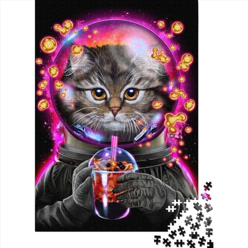 Puzzle 1000 Teile für Teenager, Geschenke für Astronauten, Katze, Bubble Tea, Holzpuzzle, Puzzle für Erwachsene und Teenager, ganze Familie und die (Größe 75x50 cm) von LiJianXXS