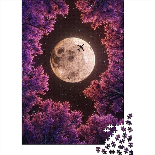 Puzzle Bäume und der Mond, 1000 Teile, Puzzle für Erwachsene, für Erwachsene und Kinder ab 12 Jahren, Holzpuzzle, Denksportaufgaben für Erwachsene, Größe: 75 x 50 cm von LiJianXXS