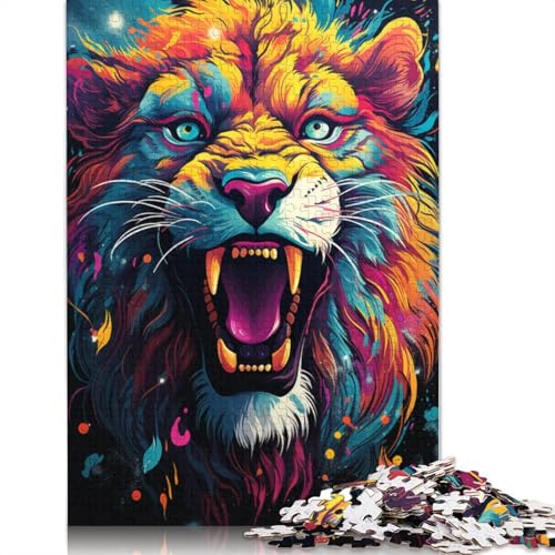 Puzzle Bunter Psychedelischer Löwe Puzzle 1000 Teile Erwachsenenpuzzle Holzpuzzle für Erwachsene & Kinder Denkspiel 75x50cm von LiJianXXS