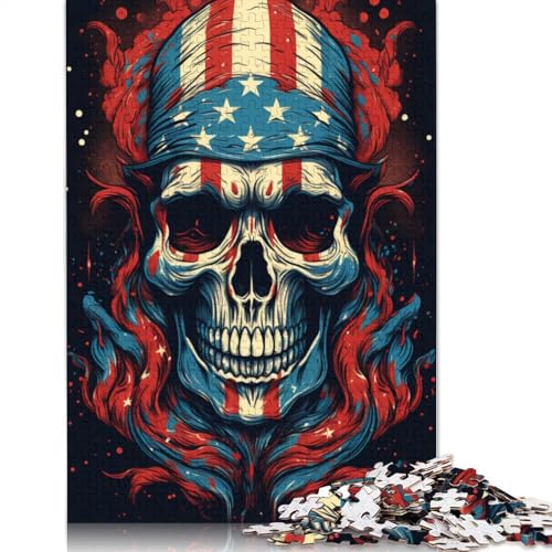 Puzzle Bunter Psychedelischer Totenkopf und Amerika-Puzzle 1000 Teile für Erwachsene, Kartonpuzzle für Erwachsene und Kinder, Denkspiel 38 x 26 cm von LiJianXXS