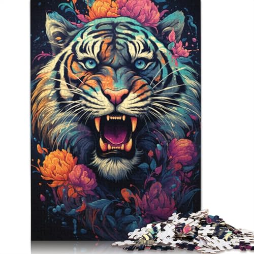 Puzzle Der farbenfrohe Psychedelismus des Rauchtigers, 1000-teiliges Puzzle für Erwachsene, Holzpuzzle für Erwachsene und Kinder, Denkspiel, 75 x 50 cm von LiJianXXS