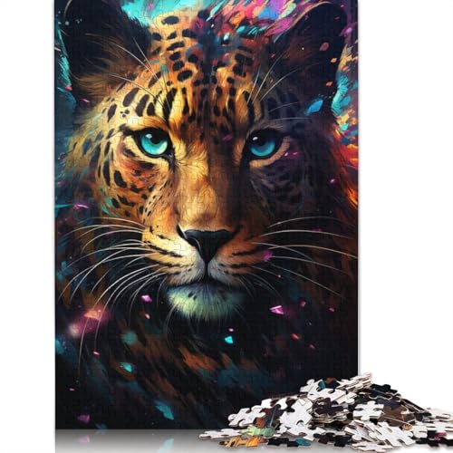 Puzzle Die farbenfrohe Psychedelie des süßen kleinen kosmischen Leoparden, 1000-teiliges Puzzle für Erwachsene, Holzpuzzle für Erwachsene und Kinder, Denkspiel, 75 x 50 cm von LiJianXXS