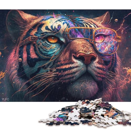 Puzzle-Geschenk, Tiger mit Brille, 1000-teiliges Puzzle, Holzpuzzle für Erwachsene und Kinder ab 12 Jahren, Puzzle, tolles Geschenk für Erwachsene, 75 x 50 cm von LiJianXXS