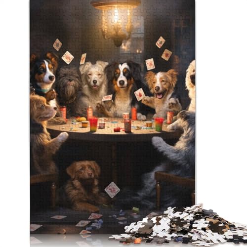 Puzzle Hunde Spielen Poker, 1000-teiliges Puzzle aus Karton für Erwachsene und Kinder ab 12 Jahren zur Heimdekoration, Größe: 38 x 26 cm von LiJianXXS