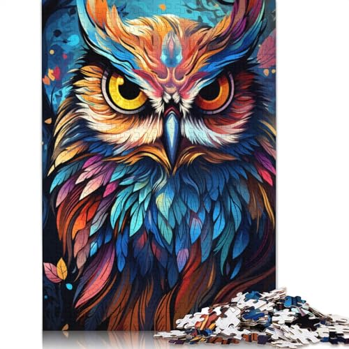 Puzzle Malerei Farbe Tier Eule Puzzle 1000 Teile Erwachsenenpuzzle Holzpuzzle für Erwachsene & Kinder Denkspiel 75x50cm von LiJianXXS