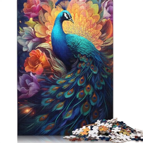 Puzzle Pfau unter Blumen Puzzle 1000 Teile Erwachsenenpuzzle Holzpuzzle für Erwachsene und Kinder Denkspiel 75x50cm von LiJianXXS