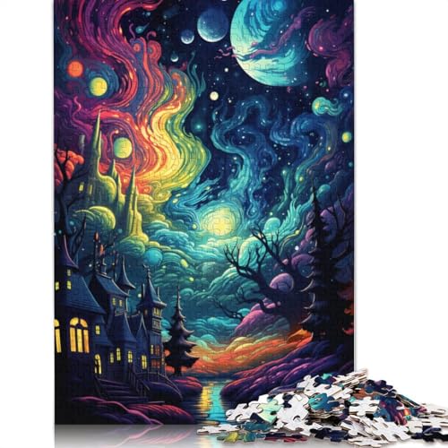 Puzzle Psychedelische Nachtszene Puzzle 1000 Teile Erwachsenenpuzzle Holzpuzzle für Erwachsene & Kinder Denkspiel 75x50cm von LiJianXXS