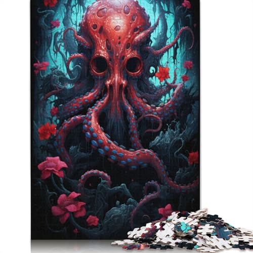 Puzzle Psychedelisches, farbenfrohes Oktopus-Kunstpuzzle, 1000 Teile, Holzpuzzle für Erwachsene und Kinder, Denkspiel, 75 x 50 cm von LiJianXXS