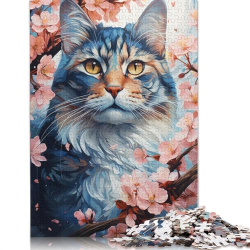 Puzzle für Erwachsene, 1000 Puzzle-Spielzeug, Kirschblütenkatze, Puzzle für Erwachsene, Holzpuzzle, anspruchsvolles Spiel, 75 x 50 cm von LiJianXXS