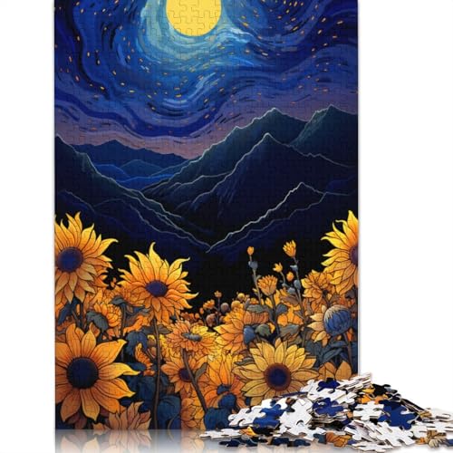 Puzzle für Erwachsene, 1000 Puzzle-Spielzeug, Sonnenblumen unter Nachtlicht, Puzzle für Erwachsene, Kartonpuzzle, anspruchsvolles Spiel, 38 x 26 cm von LiJianXXS