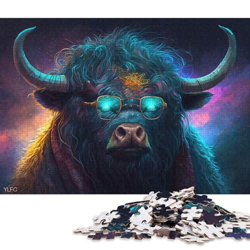 Puzzle für Erwachsene, 1000 Puzzle-Spielzeug, Yak mit Brille, Puzzle für Erwachsene, Kartonpuzzle, herausfordernd, Aber lustig und humorvoll 38x26cm/1000 Teile von LiJianXXS