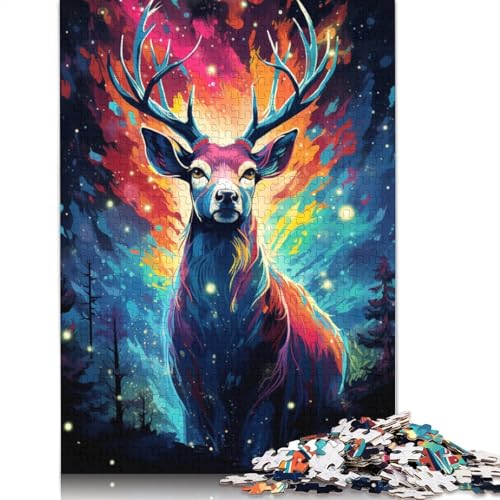 Puzzle für Erwachsene, 1000 Stück, farbenfrohes psychedelisches Galaxie-Hirsch-Puzzle für Erwachsene, Kartonpuzzle, Lernspiel, 38 x 26 cm von LiJianXXS