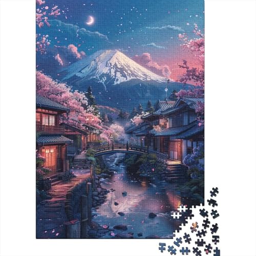 Puzzle für Erwachsene, 1000 Teile, Berg Fuji und Kirschblüte, Holzpuzzle, schwierige Puzzles, Lernspielzeug, Geschenk, Puzzlespiele, Größe: 75 x 50 cm von LiJianXXS