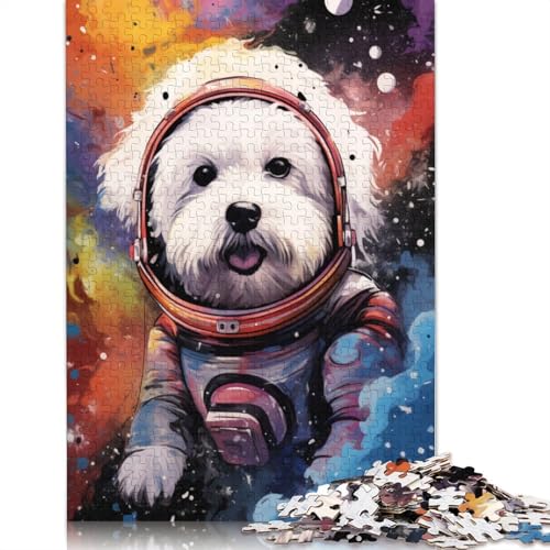 Puzzle für Erwachsene, 1000 Teile, Bichon Frisé-Hund, Astronauten-Puzzle für Erwachsene, Holzpuzzle, lustige Puzzlespiele, 75 x 50 cm von LiJianXXS