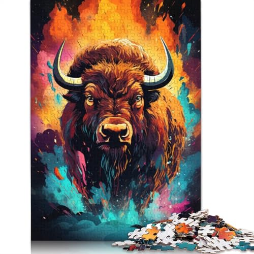 Puzzle für Erwachsene, 1000 Teile, Bisons farbenfrohes psychedelisches Puzzle für Kinder, Holzpuzzle, Puzzle für Erwachsene, Lernspiel, Herausforderungsspielzeug, 75 x 50 cm von LiJianXXS