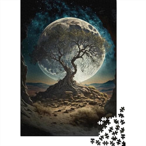 Puzzle für Erwachsene, 1000 Teile, Holzpuzzle, Baum auf dem Mond, Puzzle, Kunstwerk, Puzzle, einzigartige Geburtstagsgeschenke, Größe: 75 x 50 cm von LiJianXXS