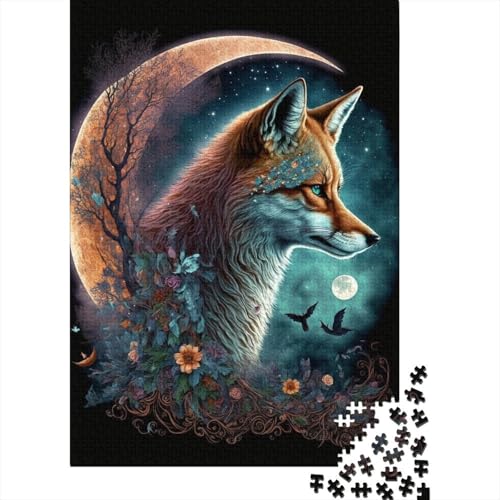 Puzzle für Erwachsene, 1000 Teile, Holzpuzzle, Fuchs auf dem Mond, Puzzle, Kunstwerk, Puzzle, einzigartige Geburtstagsgeschenke, Größe: 75 x 50 cm von LiJianXXS