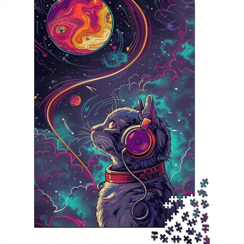 Puzzle für Erwachsene, 1000 Teile, Musik-Astronauten-Katzen-Puzzle, Lernspiel, Herausforderungsspielzeug, Puzzles für Erwachsene und Kinder, Größe: 75 x 50 cm von LiJianXXS